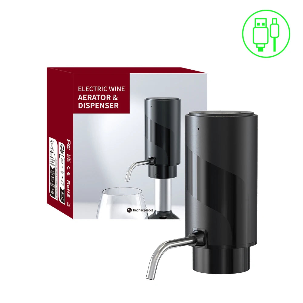 Rechargeable Automatic Wine Aerator & Dispenser - One Touch Electric Decanter for Effortless Pouring at Parties & Bars