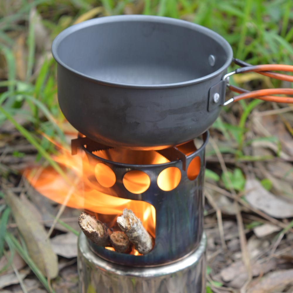 Ultimate Portable Camping Stove Set – Stainless Steel Wood Burning Stove with Cooking Pot for Outdoor Adventure, Hiking, and Backpacking