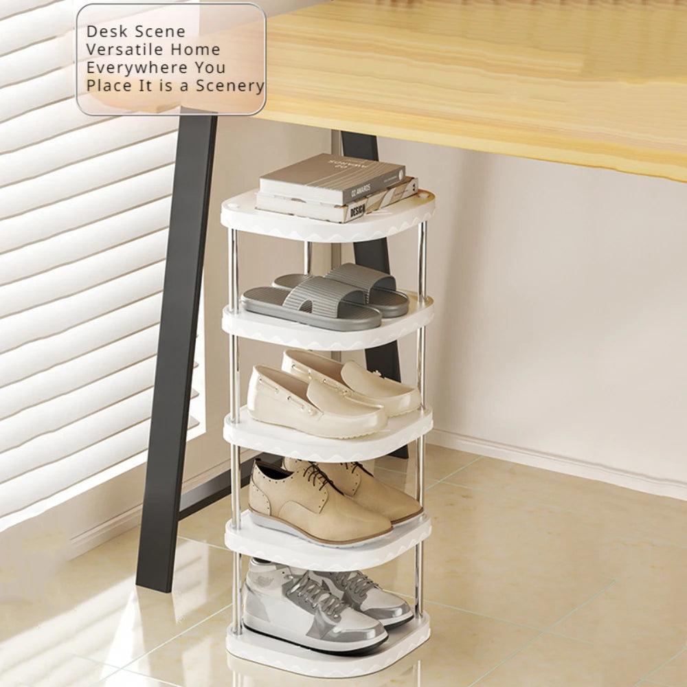 Stylish Multi-Layer Plastic Shoe Organizer - Space-Saving Storage Solution for Your Bedroom