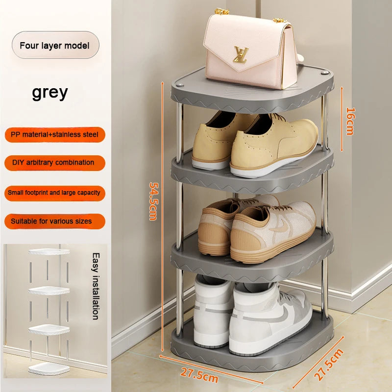 Stylish Multi-Layer Plastic Shoe Organizer - Space-Saving Storage Solution for Your Bedroom