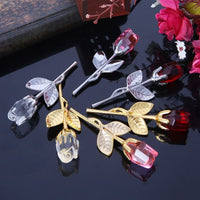 Mini Crystal Artificial Flower Crystal Rose with Metal Branch