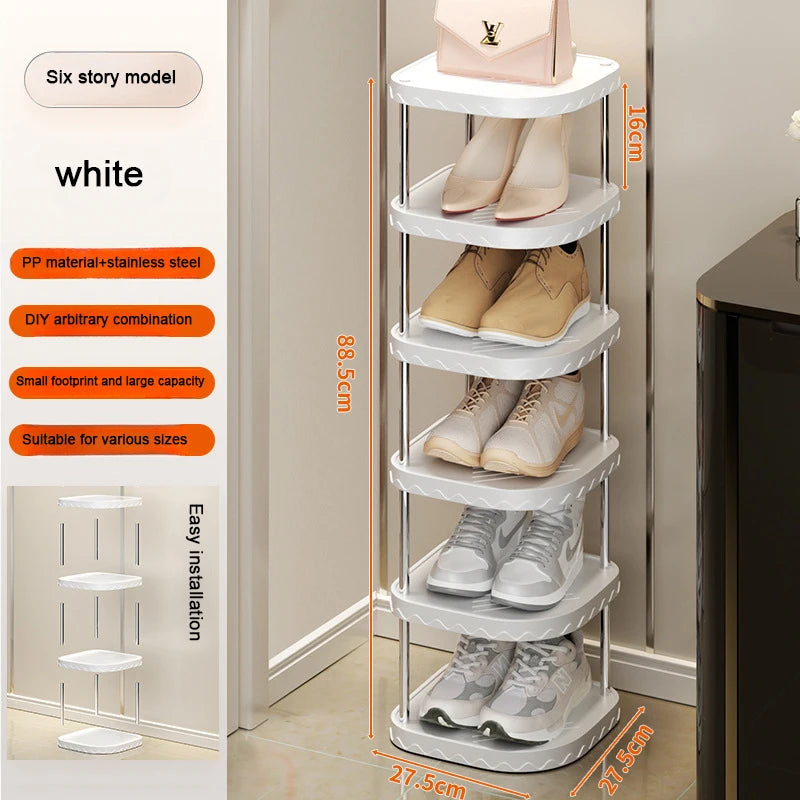 Stylish Multi-Layer Plastic Shoe Organizer - Space-Saving Storage Solution for Your Bedroom