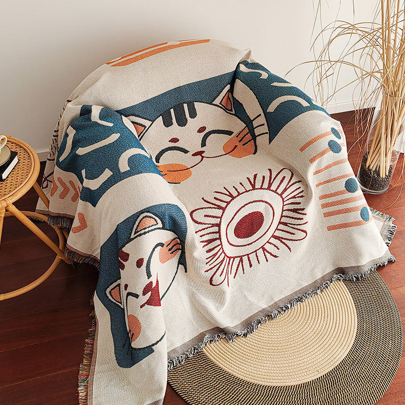 Oversized Boho Throw Blanket with Fringe