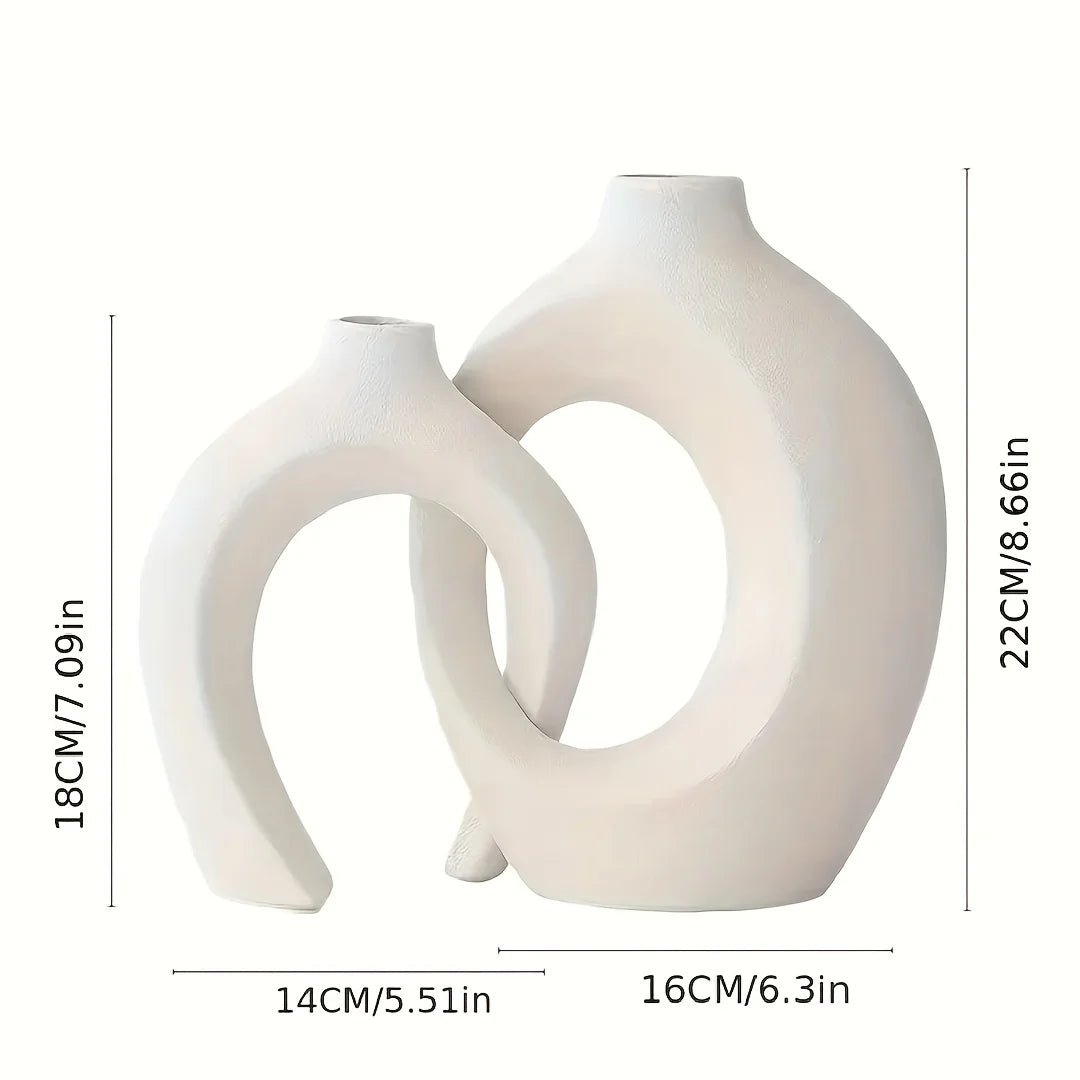 Chic Nordic Ceramic Vase Set of 2 – Stylish Hollow Flower Vases for Modern Home Decor