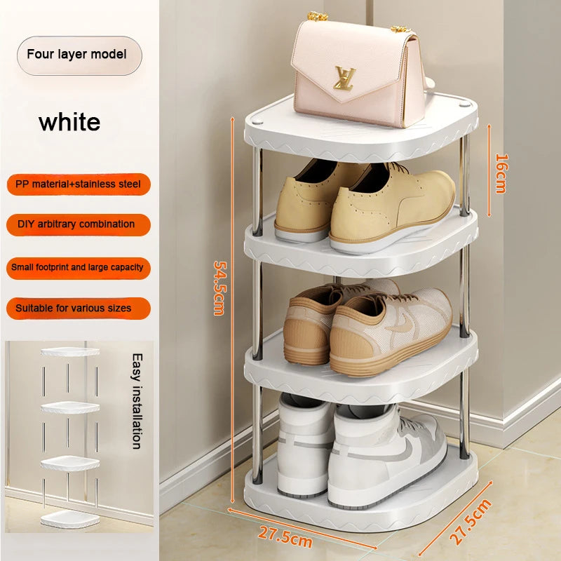 Stylish Multi-Layer Plastic Shoe Organizer - Space-Saving Storage Solution for Your Bedroom