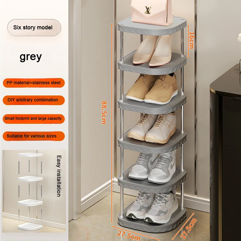 Stylish Multi-Layer Plastic Shoe Organizer - Space-Saving Storage Solution for Your Bedroom