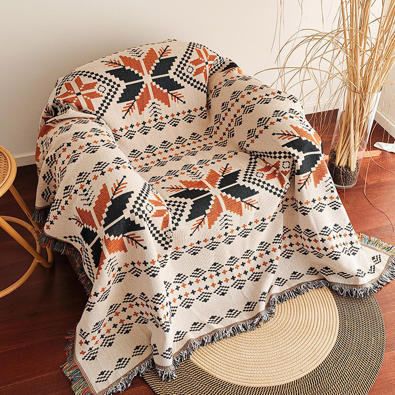 Oversized Boho Throw Blanket with Fringe