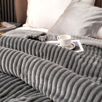 Elegant Wide Body Solid Color Striped Flannel Blanket Cover