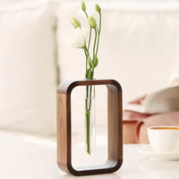 Elegant Wooden Hydroponic Vases with Transparent Glass Test Tubes - Stylish Flower Pots for Home and Office Decor