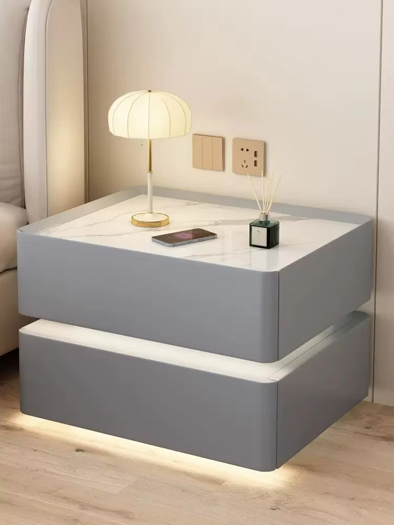 Sleek Solid Wood Nightstand with Wireless Charging and Secure Lock - 2 Drawers, 40cm