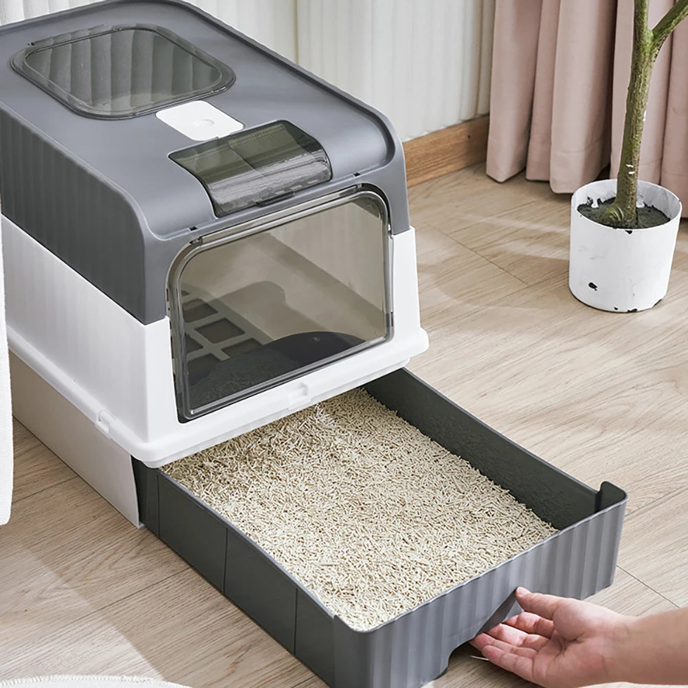 Cat Litter Box with UVC Ultraviolet Function Large Enclosed Top Entry Anti-Splashing Litter Box with Lid Convenient Auto-Off