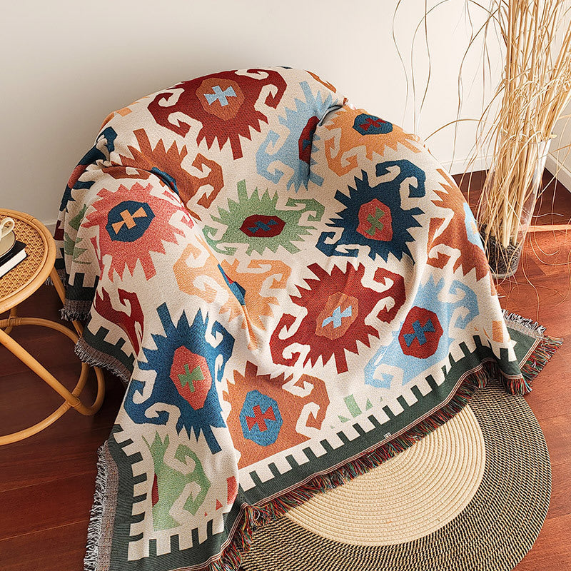 Oversized Boho Throw Blanket with Fringe