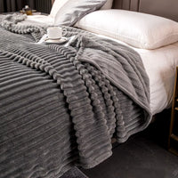 Elegant Wide Body Solid Color Striped Flannel Blanket Cover