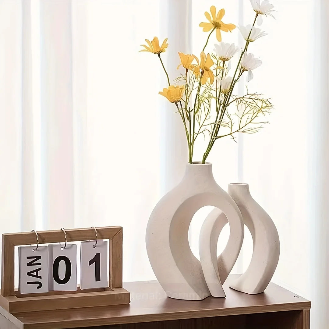 Chic Nordic Ceramic Vase Set of 2 – Stylish Hollow Flower Vases for Modern Home Decor