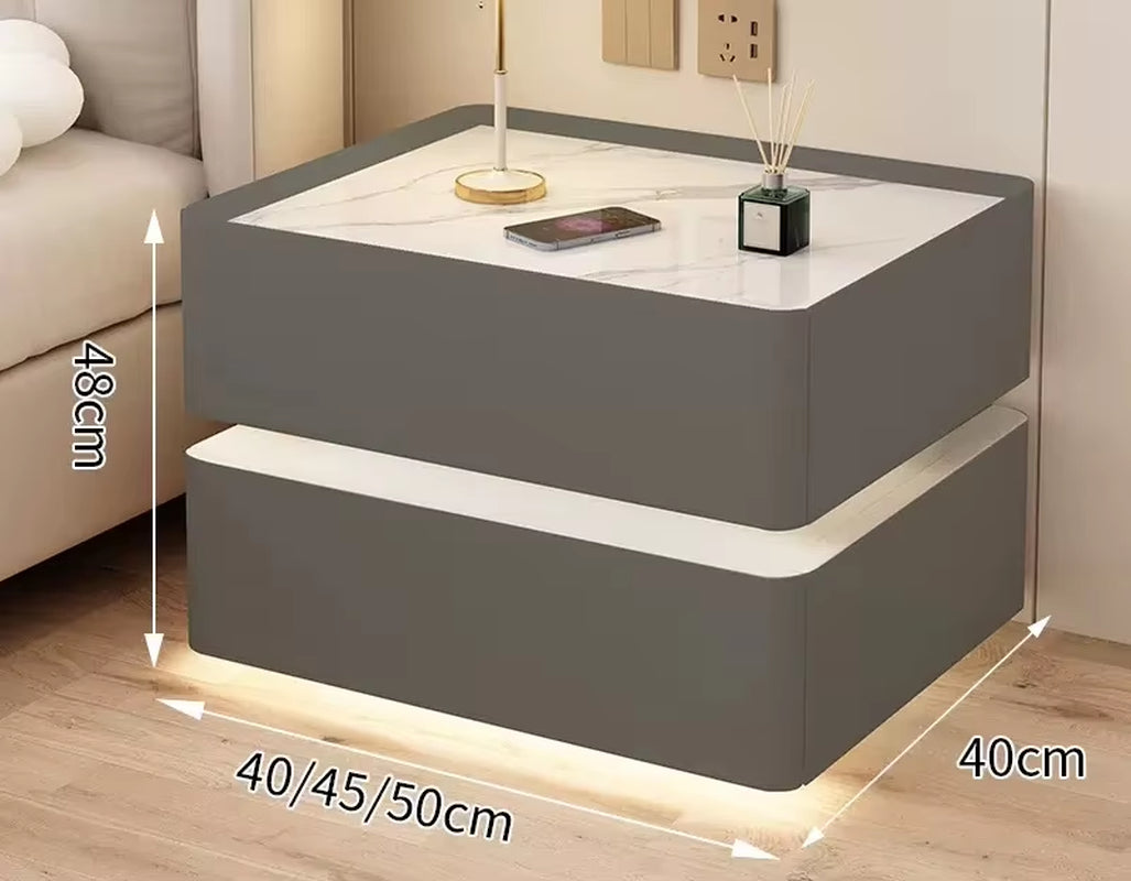 Sleek Solid Wood Nightstand with Wireless Charging and Secure Lock - 2 Drawers, 40cm