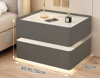 Sleek Solid Wood Nightstand with Wireless Charging and Secure Lock - 2 Drawers, 40cm