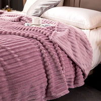 Elegant Wide Body Solid Color Striped Flannel Blanket Cover